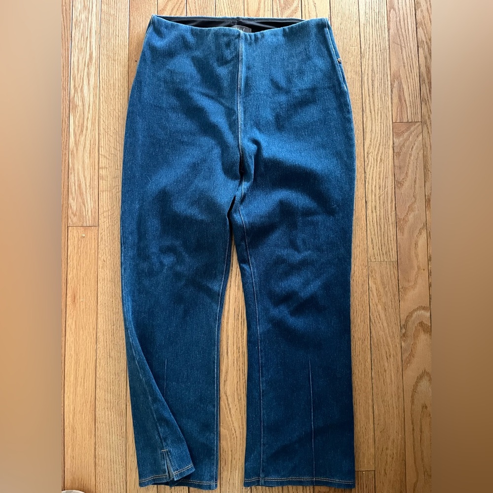 Lysse New York Pull On Denim Jeans Size L 16-18 Dark Wash Straight Leg